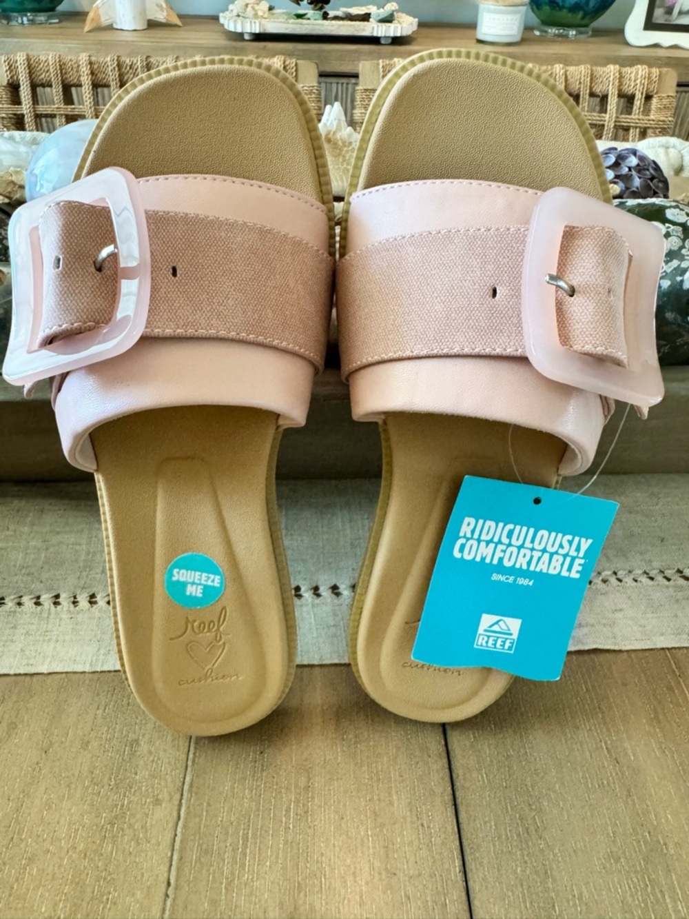 Reef Lana Buckle Cushion Slide Sandals, Rose Pink, NWT, Women’s Multiple
